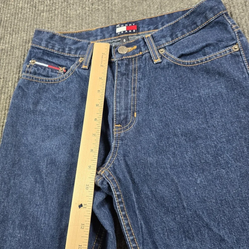 VTG Y2K Tommy Jeans Size 5 Blue Medium Wash Hipster Flare 100% Cotton Flag Patch - Picture 7 of 13